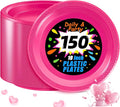 WELLIFE Hot Pink Party Plates 10 Inch -150 Count, Disposable Plastic Dinner Plates for Valentine's Day Girls' Party Easter Mother's Day Birthday Baby Shower Wedding