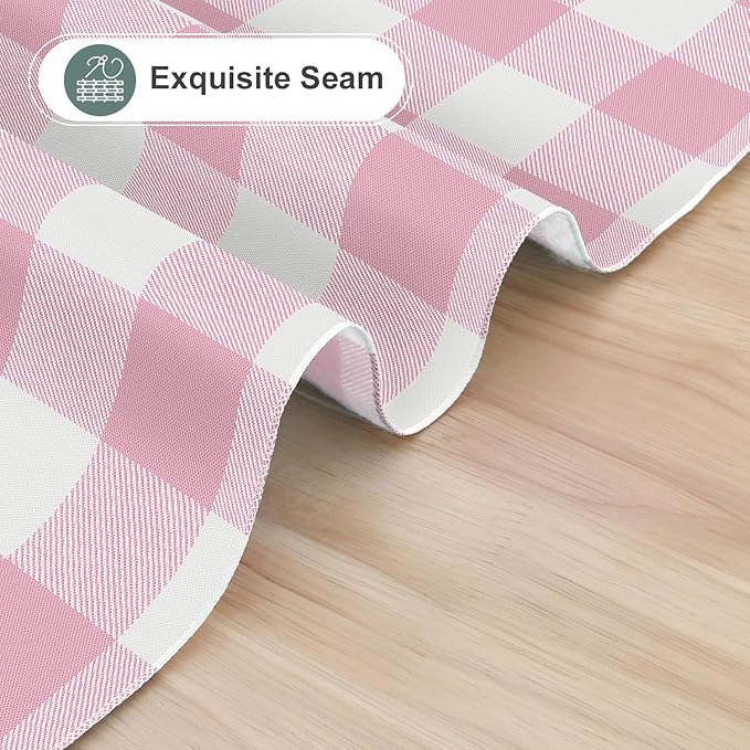misaya Rectangle Waterproof Vinyl Table Cloth, Buffalo Flannel Backed Tablecloth, Wipeable Plastic Table Cover for Valentine's Day, Dinner, Kitchen, Outdoor (60" x 120", Pink and White)