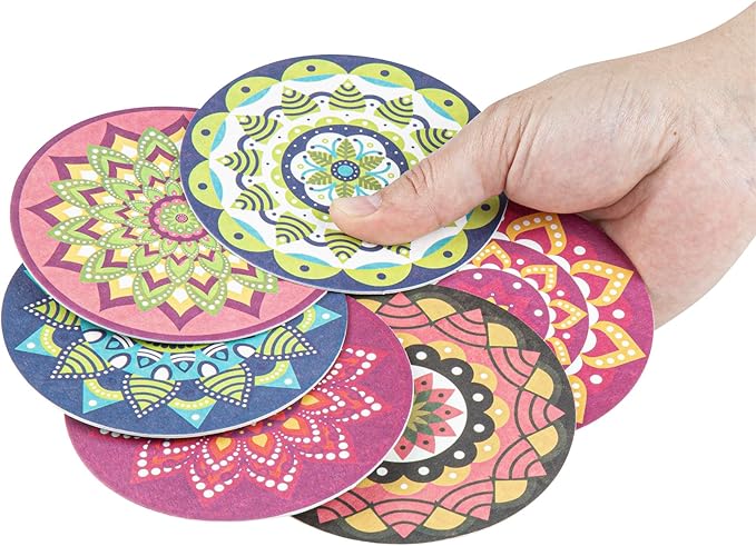 Restaurantware Super Absorbent Coasters 48 Case 4 Inch Assorted Paper Bar Coasters High-Density Pulpboard Beverage Coasters Moisture-Absorbing Durable Drink Coasters - Assorted Designs