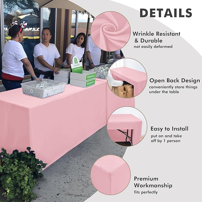 Nasitos 2 Pack Pink Fitted Tablecloth Rectangular for 6 Foot Tables Trade Show-Open Back Tablecloth Washable and Wrinkle Resistant Fabric Table Cloth for Weddings, Parties, Buffet, Baby Shower