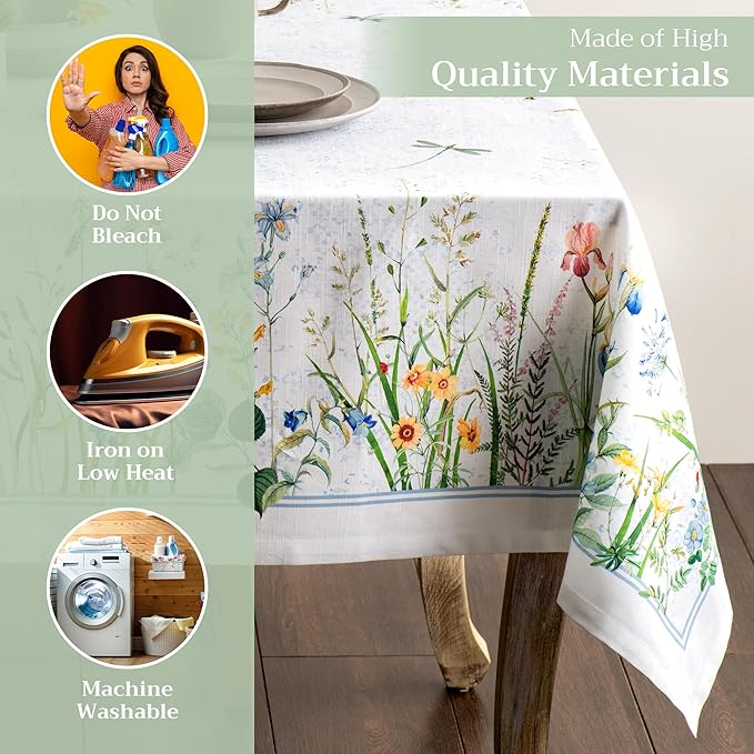 Maison d' Hermine Table Cloth Rectangle Table 100% Cotton 70 x 108 Inches Tablecloth Reusable Decorative for Dining Room Farmhouse Home Valentines Day Decorations Spring Summer - Fleurs De Mai