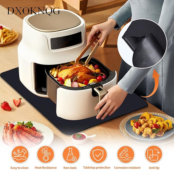 Heat Resistant Appliance Mat, Black, Non-Slip Kitchen Counter Protector, Large Size for Coffee Maker, Blender, Air Fryer (1, 15 * 18)
