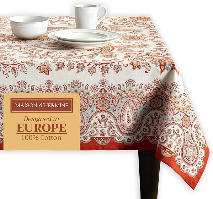 Maison d' Hermine Table Cloth Square Table 100% Cotton 54 x 54 Inches Fall Tablecloth Reusable Everyday Use for Thanksgiving Christmas Decorations Dining Farmhouse Party (Cachemire)
