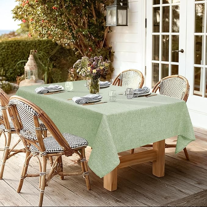JIUZHEN Square Table Cloth Faux Linen Farmhouse Tablecloth Wrinkle and Stain Resistant Decorative Fabric Table Cover for Kitchen, Dining Room, Parties and Camping, Sage Green, 54 x 54 Inch
