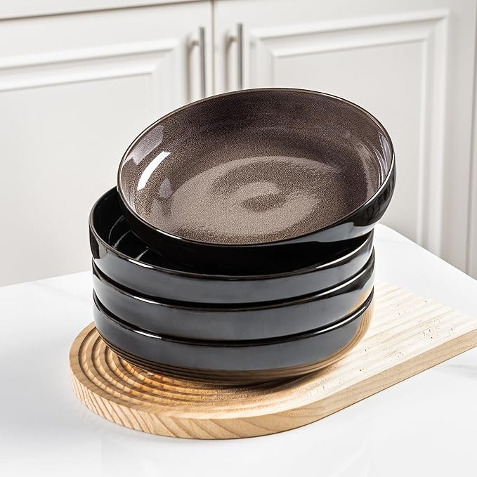 LERATIO 8.5'' Large Ceramic Pasta Bowls, 36oz Pasta Serving Bowls Set of 4 for Kitchen, Wide Bowls for Fruit,Pasta,Salad,Oatmeal,Meal, Microwave Safe, Reactive Glaze