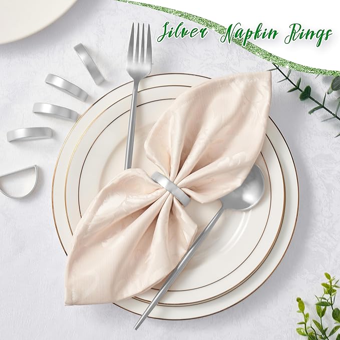 APTWOW Silver Napkin Rings Set of 6, Semicircle Metal Napkin Holder Buckles, Fall Thanksgiving Christmas Napkins Rings for Dinner Table Decor, Wedding, Banquet