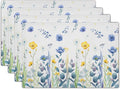 Watercolor Floral Placemats Set of 4 Blue Yellow Poppy Flowers Washable Non-Slip Heat Resistant 12×18 Inch Spring Summer Seasonal Linen Fabric Table Mats for Kitchen Dining Table