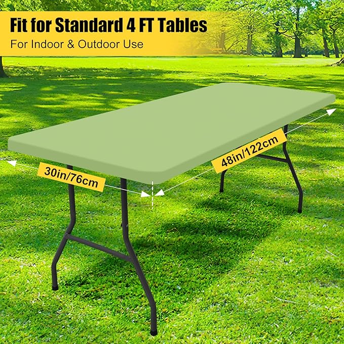 Smiry Rectangle Picnic Table Cloth, Waterproof Elastic Fitted Tablecloths for 4 Foot Tables, Washable Polyester Table Cover for Camping, Indoor and Outdoor (Sage Green, 30"x48")