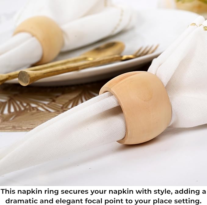 ALPHA Living HOME Rustic Napkin Rings -12 Pcs Round Wooden Napkin Holder Buckles for Easter Fall Thanksgiving Christmas Wedding Holidays Dinners Party Supplies Everyday Use (Natural)