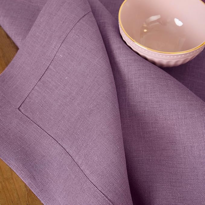 Solino Home Linen Tablecloth 52 x 52 Inch - 100% Pure Linen Mulberry Square Tablecloth - Fete, Machine Washable Table Throw for Valentines, Spring, Easter