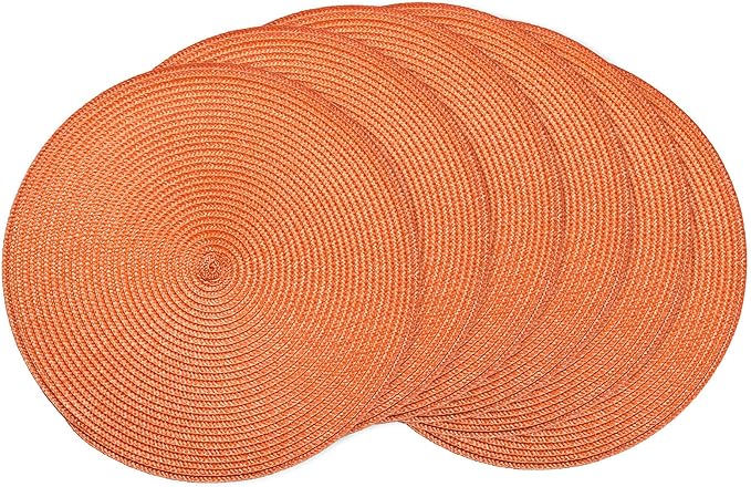 AHHFSMEI Round Braided Placemats 15 Inch Round Table Mats for Dining Tables Natural Woven Heat Resistant Place mats Set of 6 (Orange)