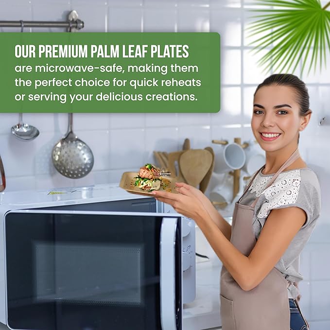 Palm Leaf Plates 10 Inch & 7 Inch (50-Pack), Square Bamboo Plates Disposable, Eco-Friendly, Biodegradable & Compostable Bamboo Appetizer Plates, Perfect Dinnerware for Desserts, Snacks, & Parties