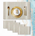 Placemats Set of 4 Vinyl Washable Linen ColorPlacemats, 18"x12" Wipeable Heat-Resistant Non-Slip Easy Clean Table Mats Ideal for Dining Table Table Runner and Outdoor(4, Linen Wide Stripe)