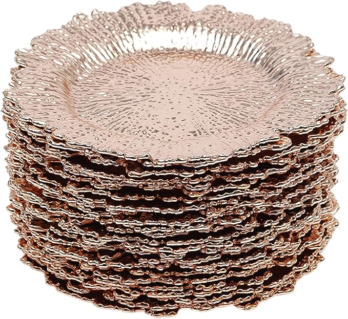 72 Pcs Charger Plates Set, Round Charger Plates, Reusable Serving Plates Embossed Rim Plastic Chargers Plate Decorative Round Plate Chargers for Dinner Plate Table Wedding Shower Decoration