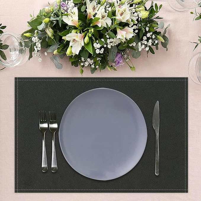 Black Placemats Set of 4 for Dining Table Solid Color Place Mats Washable Rectangular Table Mats for Party Home Kitchen Restaurant Decor 12x18 Inch