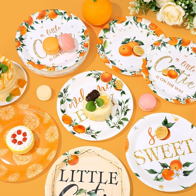 60 Pcs 7 Inch Little Cutie Paper Plates Orange Baby Shower Plates Decorations Fruit Orange Citrus Baby Shower Tableware a Little Cutie Is on the Way Party Supplies for Fruit Birthday Party