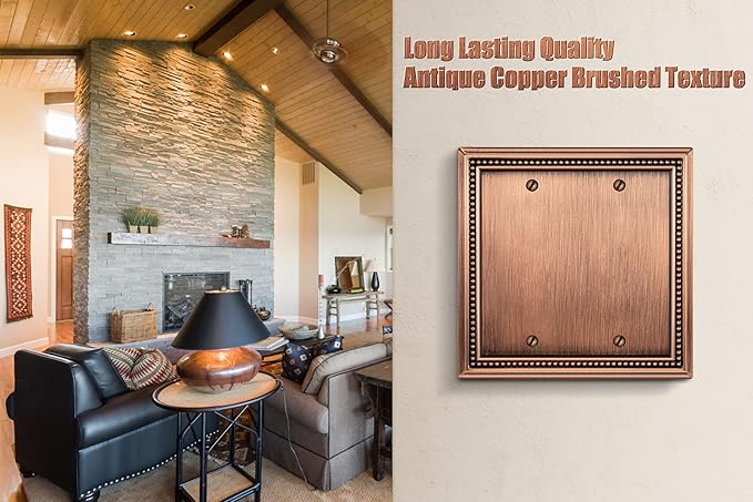 Henne Bery Sunken Pearls Heavy Duty Decorative Wall Plate Switch Plate Outlet Cover (Double Blank, Antique Copper)