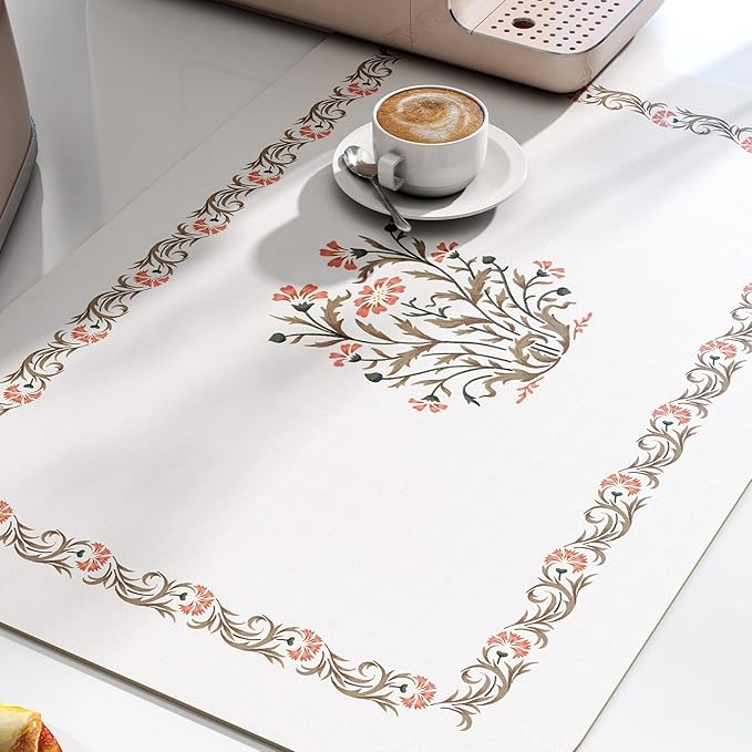 ISAENNE French Country Floral PVC Placemats Set of 6,Rectangular Minimalist Placemat, Waterproof and Heat-Resistant Place Mats, Decoration for Kitchen,Dining, Parties, Holiday,12"*17"