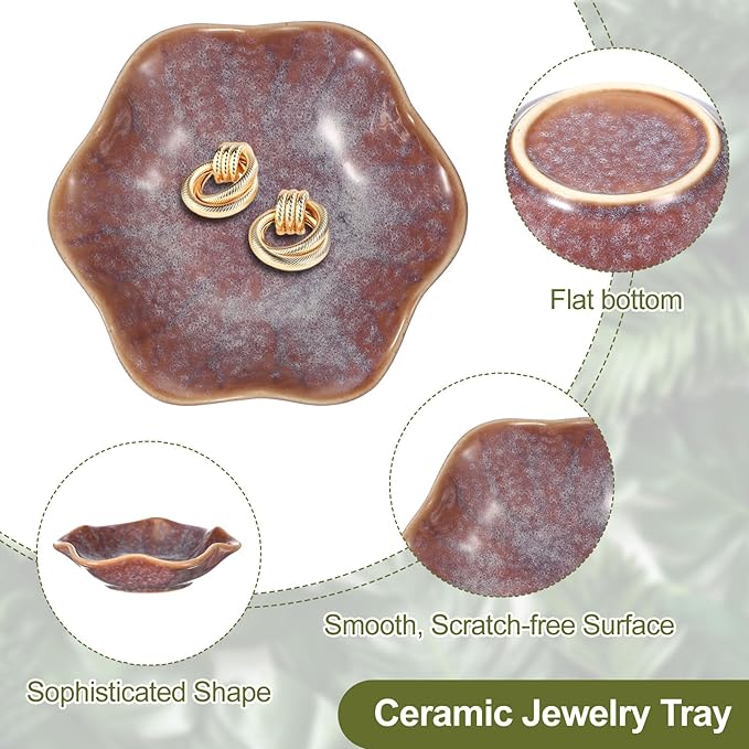 uxcell 2Pcs Ceramics Jewelry Plate, Lotus Leaf Shape Key Holder Bowl for Entryway Table Decor Small Ring Tray Dish Gift for Women Girlfriend, Purple/White