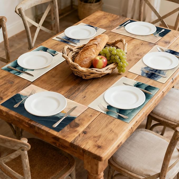 Tropical Landscape Placemats Set of 6,Palm Trees Sunset Seascape Exotic Linen Washable Kitchen Dining Table Mats Heat Resistant Place Mats for Home Party Indoor Holiday