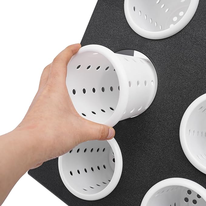 6-Compartment Utensil Holder - Black & White Restaurant Cutlery Organizer with Removable Liners, 22 lbs Capacity, for Kitchen Counter, Bars, Coffee Shops, Restaurants, & Hotels