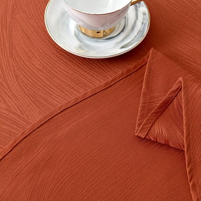 maxmill Jacquard Round Table Cloth Swirl Design Waterproof Antiwrinkle Heavy Weight Soft Tablecloths for Fall Harvest Thanksgiving Dinner Circular Table Cover Dinning Tabletop, Round 70 Inch Rust