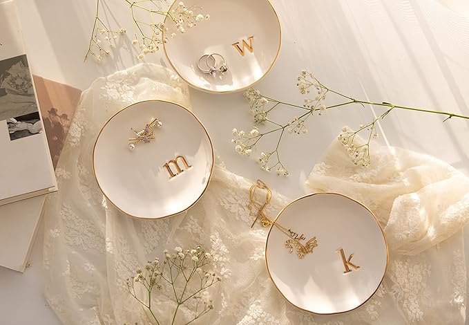 COLLECTIVE HOME - Ceramic Jewelry Tray, Decorative Trinket Dish for Rings Earrings Necklaces Bracelet Watch Keys, Birthday Mother's Day Christmas Gift for Women, 4.75", Glossy (y)
