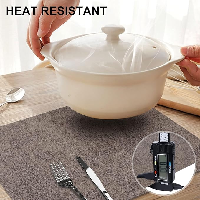 homing Faux Leather Heat Resistant Placemats 4 Packs, Waterproof Wipeable Dining PU Place Mats for Indoor & Outdoor, Easy to Clean, Brown