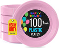 Pink Plastic Plates For Party 7" Pink Disposable Plates Heavy Duty 100 Pcs Plastic Dinnerware Sets Heavy Duty 350 GSM Disposable Dinnerware Set