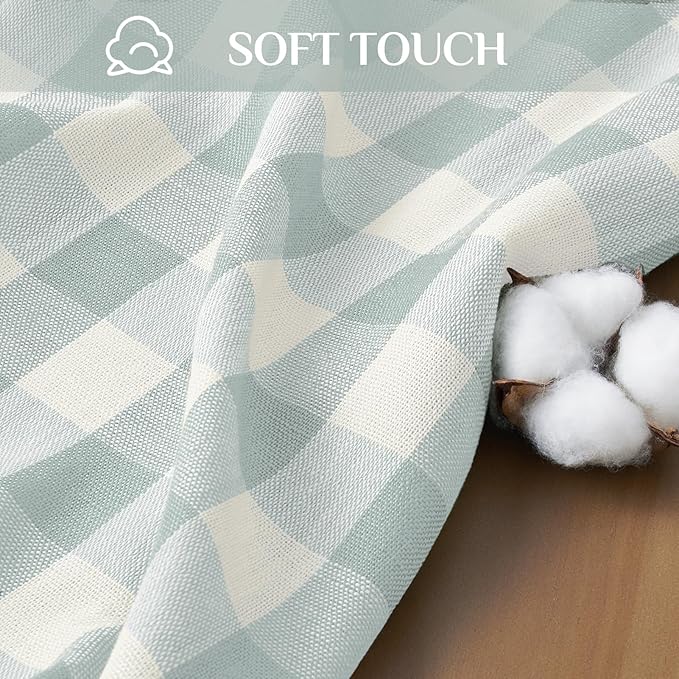 Softalker Checkered Tablecloth Rectangle, Outdoor Linen Cotton Gingham Table Cloth with Tassel, Heavy Duty Wrinkle Free Buffalo Plaid Table Cover for Kitchen Dining Home Party - 55 x 120 Inch, Aqua
