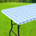 Smiry Rectangle Picnic Table Cloth, Elastic Waterproof Fitted Vinyl Tablecloths, Flannel Backed Buffalo Plaid Table Covers for Dining, Camping, Outdoor (Baby Blue and White, 30" x 72")