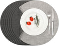 Myir JUN Reversible Vinyl Round Placemats Set of 8, Faux Leather Place Mats Dual Sided Waterproof Oilproof Wipeable, Heat-Resistant Table Mats for Kitchen Dining Indoor Outdoor (14", Light Gray Gray)
