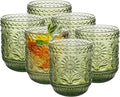 Topsky Vintage Drinking Glass Set of 6,12 oz Embossed Floral Decorative Glassware Set,Glass Cups Wine Glasses Beverages Tumblers Colored Glassware for Whisky,Beer,Juice,Cocktail,Heavy Duty