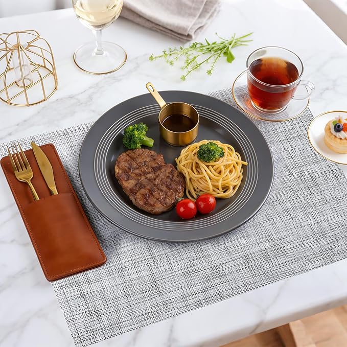 Timeet Placemats Set of 6, Heat Resistant Non-Slip Place Mats for Dining Table, Durable Washable PVC Vinyl Woven Table Mats, Linen Textured Placemats for Kitchen Resistant Easy to Clean(Gray