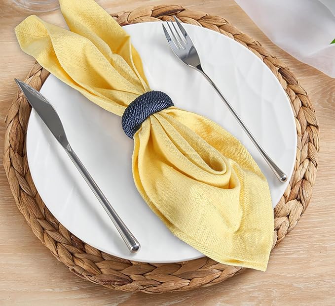 50 Pcs Woven Napkin Rings - Handcrafted Plastic & Rayon Decorative Napkin Holders for Table Settings, Dinner Parties, Weddings, Holiday Décor, Rustic Farmhouse Style (Navy Blue) - ALPHA Living HOME