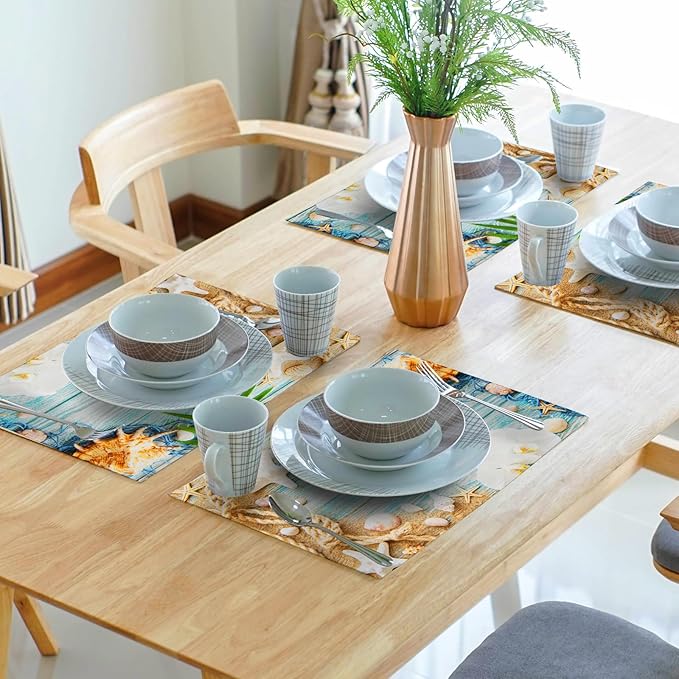 Beach Placemats Set of 4 for Dining Table Nautical Coastal Starfish Place Mats Summer Washable Table Mats Kitchen Decor Cloth Placemats 12x18 inch
