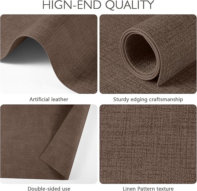 Faux Leather Placemats Set of 4 Washable PU Table mats for Kitchen Table - Heat Resistant, Waterproof, Easy Clean, Anti Slip 11.8" x 17" (Dark Brown-4 Pack)