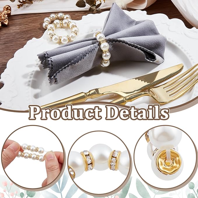 Peacoblue 120Pcs Gold Napkin Rings Imitation Pearl Ring Napkin Holder for Table Decor Settings, Vintage Napkin Ring for Wedding Christmas Thanksgiving Day Party
