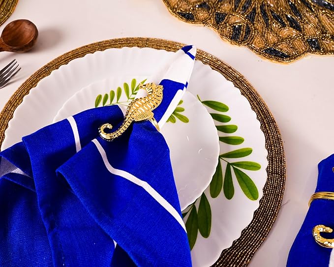 Seahorse Napkin Rings Set of 12, Metal Napkin Holders, Serviette Rings for Coastal, Nautical, Beach, Ocean Theme Table Decor, Wedding Decorations, Summer Party (Gold) - ALPHA Living HOME