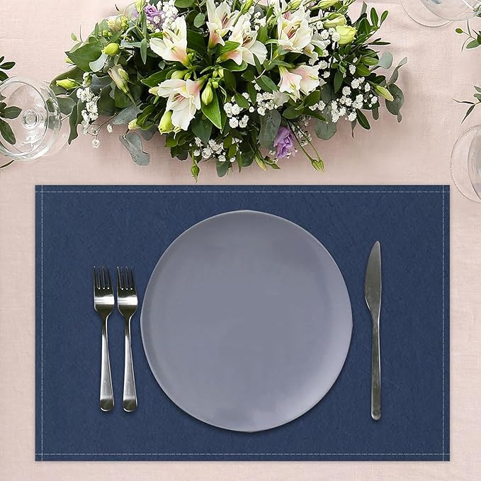 AOFOTO Dark Blue Placemats Set of 4 for Dining Table Solid Color Place Mats Washable Rectangular Table Mats for Party Home Kitchen Restaurant Decor 12x18 Inch