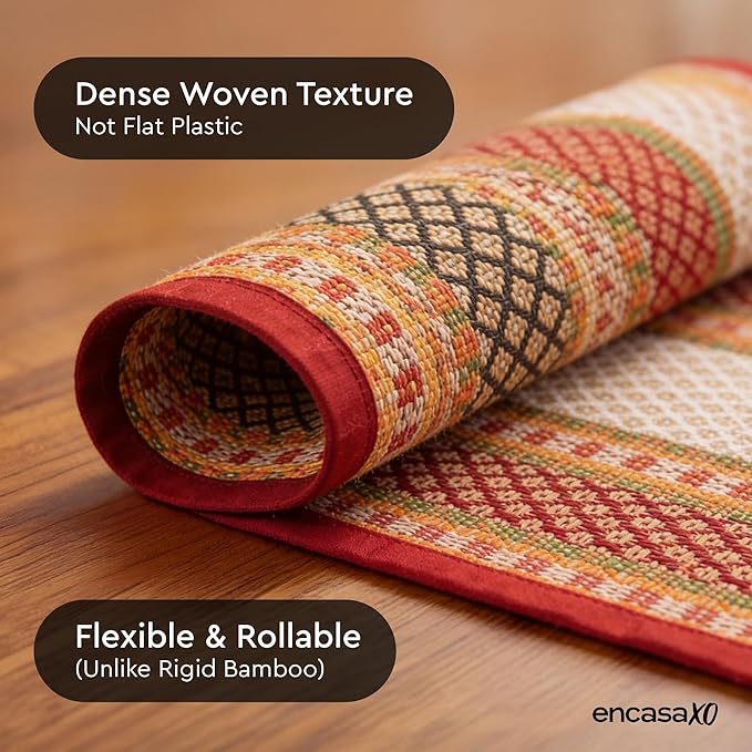 Encasa XO Woven Red Placemats Set of 4 – 12" x 17" | Handwoven Madurkathi Grass Table mats for Dining Table, Kitchen & Outdoor Decor | Durable & Heat‑Resistant