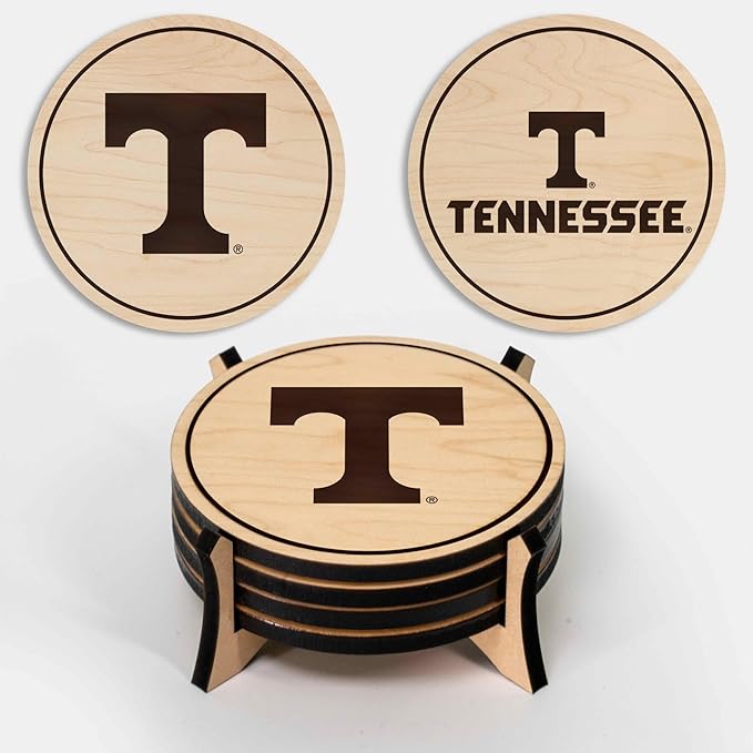 LazerEdge Tennessee Volunteers Wooden Coaster Set - Maple Wood - Officially Licensed Product - 4-Pack