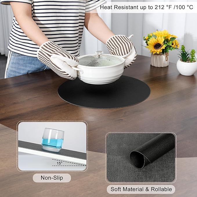 Myir JUN Round Placemats, Dual Sided Faux Leather Place Mats Set of 6 Indoor/Outdoor Non-Slip Washable Table Mats (Gray Black, Set of 6)