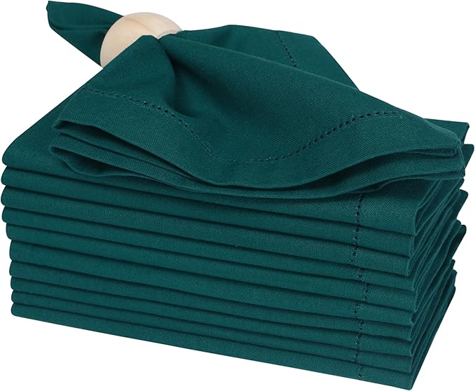 Bedding Craft Cotton Cloth Dinner Napkins Set of 12 – 18x18 Funfare with Frayed Fringe – Machine Washable Fabric Napkins for Weddings, Baby Showers, Parties & Table Décor