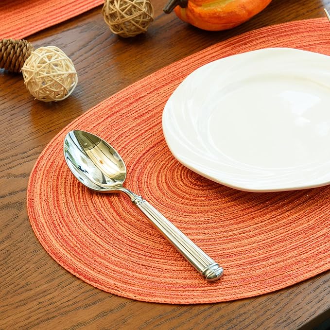 Noctiflorous Oval Braided Placemats Set of 4 Woven 12x18 Inch Non Slip Washable Heat Resistant Place Mats Tablemats for Dining Kitchen Party Daily Table Decor Dinner Mats (Fall Orange, 4)