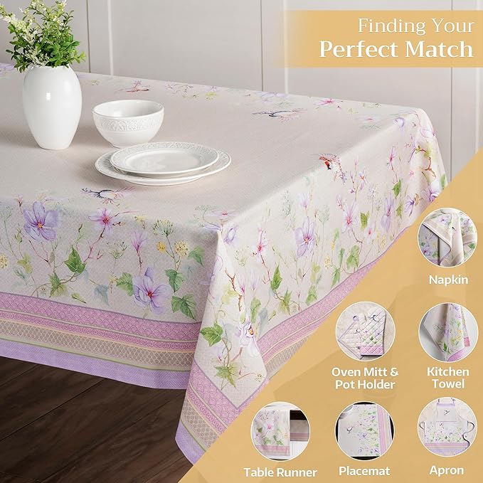 Maison d' Hermine Table Cloth Rectangle Table 100% Cotton 60 x 90 Inches Tablecloth Reusable Decorative for Dining Room Farmhouse Home Valentines Day Decorations Spring Summer - Magnolia Mornings