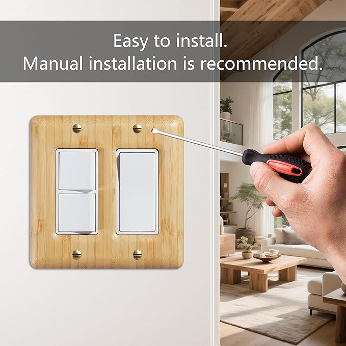 Solid Bamboo Double Toggle Light Switch Cover Plate Decorative Wall Plate for Modern Homes