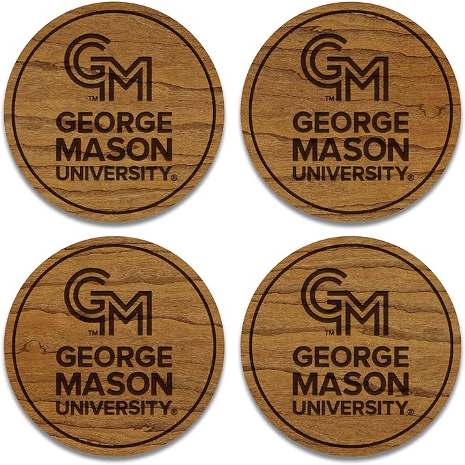LazerEdge George Mason Patriots Wooden Coaster Set - Cherry Wood - Officially Licensed Product - 4-Pack