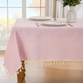 JIALE Valentines Textured Tablecloth, Heavy Duty Linen Style Farmhouse Table Cloth Rectangle Tables, Wrinkle-Free Washable Waterproof Table Cover for Kitchen, Dining, Parties, 55"x55", Pink
