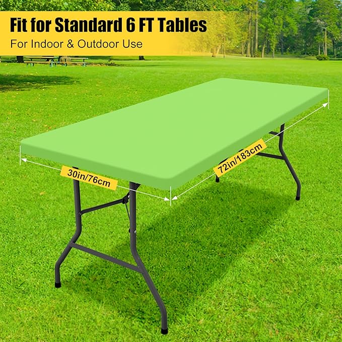 Smiry Rectangle Tablecloth, Elastic Fitted Flannel Backed Vinyl Tablecloths for 6ft Folding Tables, Waterproof Wipeable Table Covers for Indoor, Outdoor, Picnic and Camping (Lime Green, 30"x72")